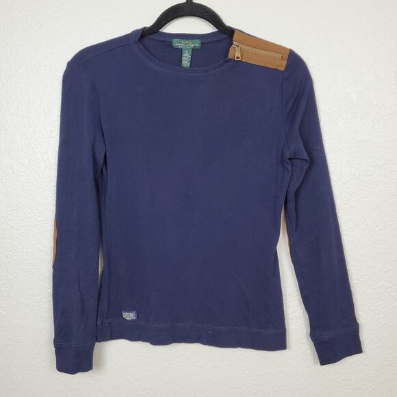 Lauren Ralph Lauren Top Womens Extra Small Elbow Patch Western Equestrian Preppy - Picture 1 of 8